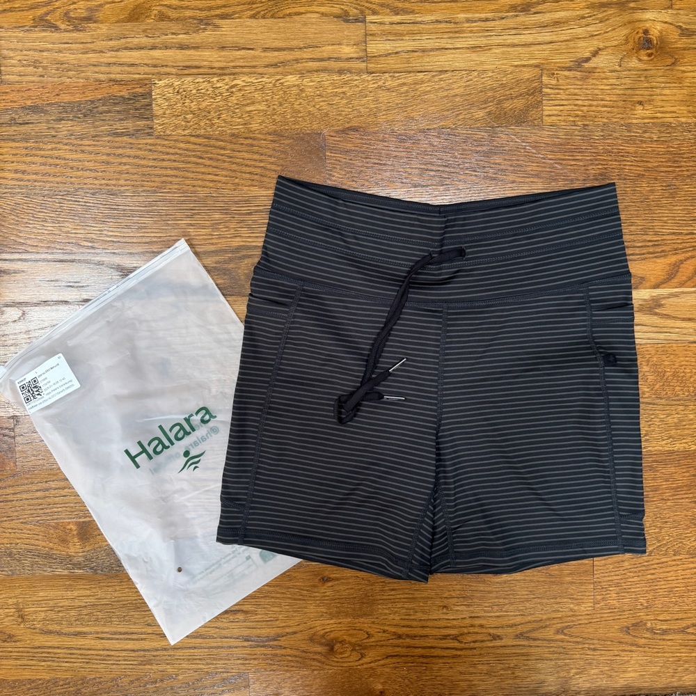 HALARA Black Pinstripe Drawstring Active Shorts